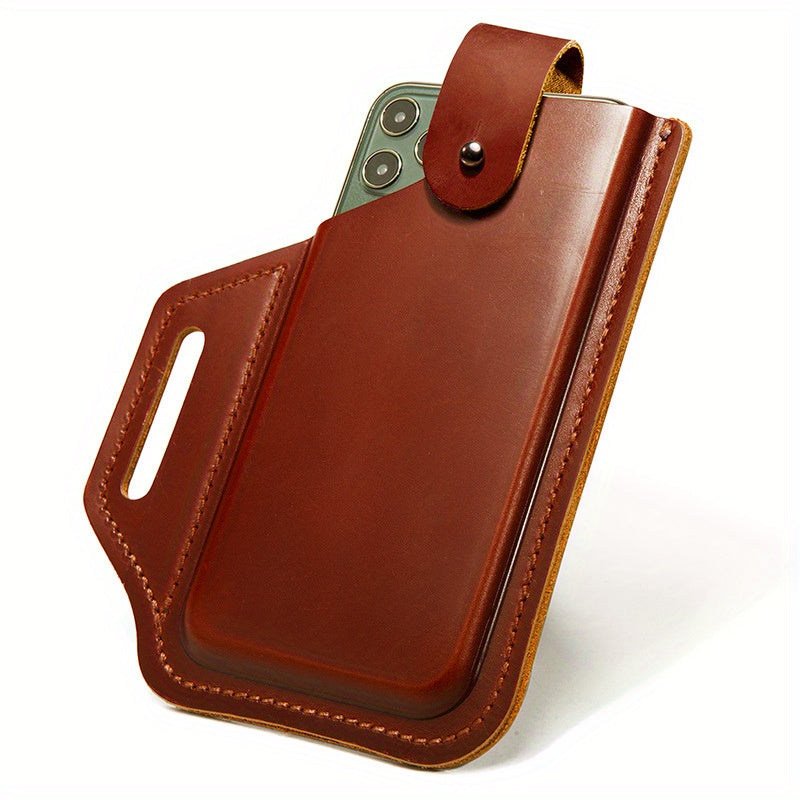 Genuine Leather Retro Mobile Phone Pocket Ultra-thin Bag, Men's Belt Hanging Pocket Bag, Outdoor Tactical Mobile Phone Bag