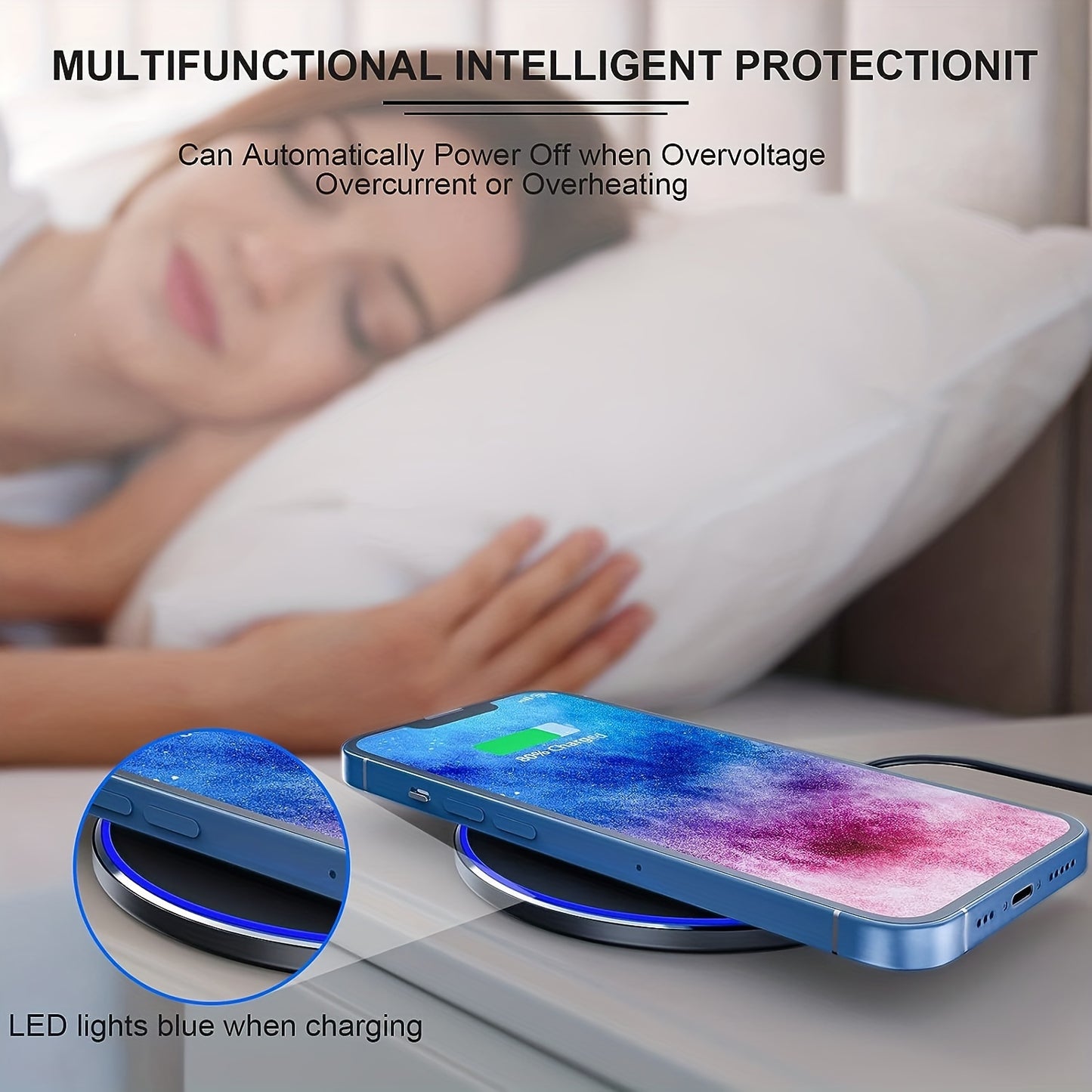 30W Fast Charging Wireless Charger, Fast Charging Does Not Hurt The Machine, Embedded Indicating Aperture, Aperture Is Comfortable And Soft Does Not Hurt Eyes. Suitable For All Types Of Mobile Phones, Small And Easy To Carry, Sensitive Sensing.
