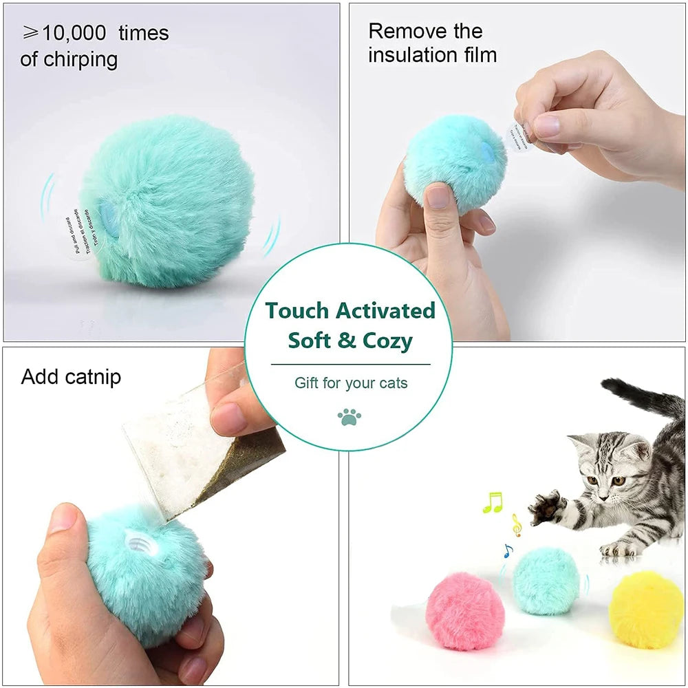 SUPREPET Elves Fleece Smart Cat Toys Interactive Ball with Catnip Cat Training Squeaky Fidget Toys Cats Products for Pets