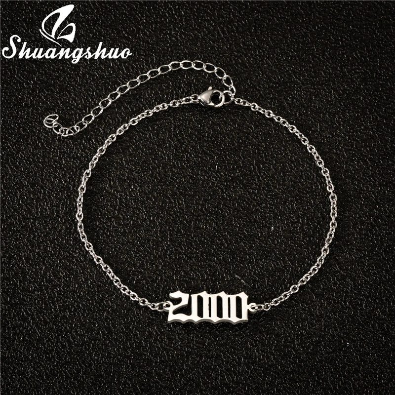 1980-2000 Birth Year Initial Anklet Bracelet Old English Font Anklets for Women 1997 1998 1999 Anklet Leg Chain Foot Jewerly