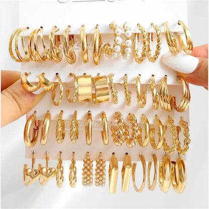 KOTiK Gold Color Pearl Earrings Set for Women Girls Vintage Heart Zircon Circle Bead Earring Trendy Jewerly 2023 Accessories