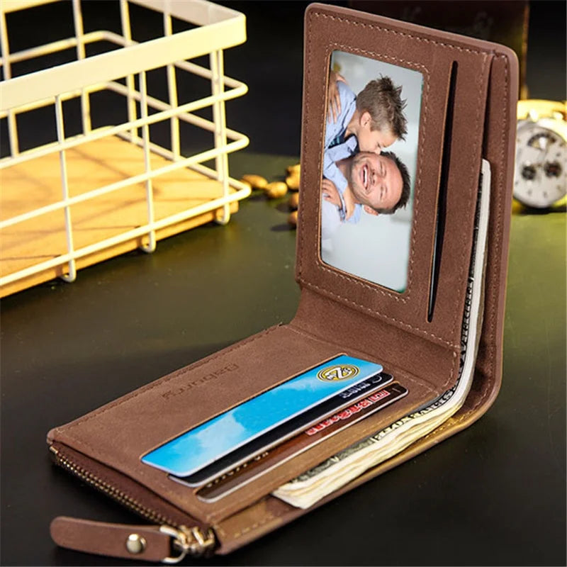 Personalized Custom Photo Wallet for Men with Zipper Coin Pocket Engraved Picture & Text Wallets Christmas Gift for Him