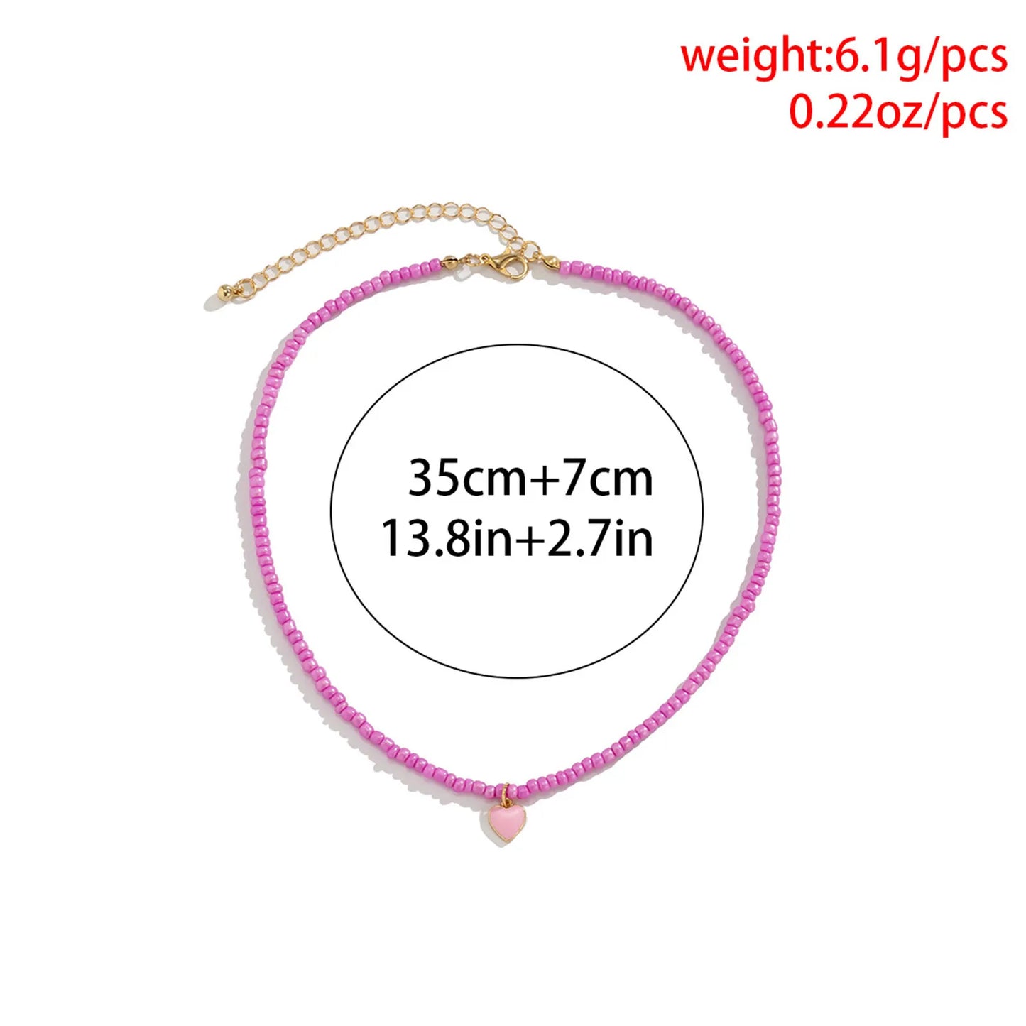 1pc Seed Beads Necklace Handmade Multicolor Sweet Heart Pendants Necklace Girls Choker Collar For Women Fashion Jewerly Gifts