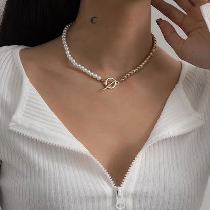 Luxury Crystal Glass Bead Chain Choker Necklace For Women Flower Lariat Lock Collar Imitation Pearl Party Jewerly Charm Bijoux