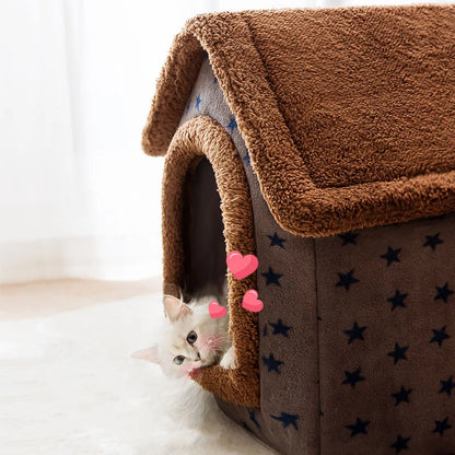 Soft Winter Cat Bed Deep Sleep House Dog Cat House Removable Cushion Enclosed Pet Bed For Cats Kittens Puppy Cama Gato Supplies