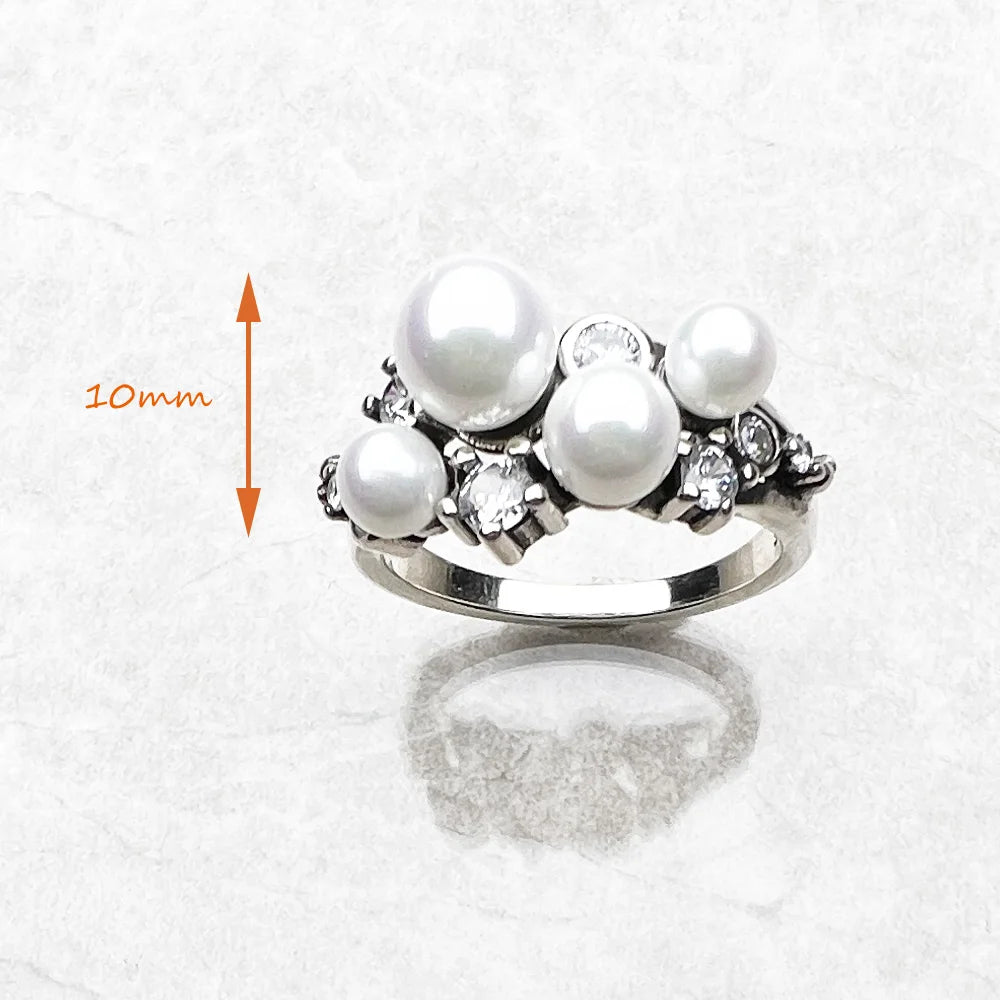 Freshwater Pearls with White Stones Ring Europe Style New Fine Jewerly Trendy Gift In 925 Sterling Silver For Women