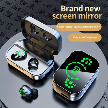 1 Set Wireless Earphones With Mirror Digital Display, Hifi Sound Quality, High Power, Emergency Charging Function For In-Ear Wireless Earphones, High-definition Voice Touch Operation, Automatic Connection To Binaural Call Earphones Charging Level Display