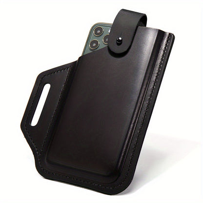 Genuine Leather Retro Mobile Phone Pocket Ultra-thin Bag, Men's Belt Hanging Pocket Bag, Outdoor Tactical Mobile Phone Bag