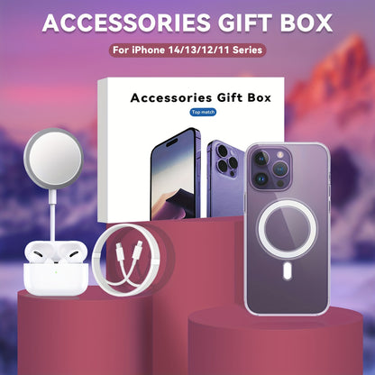 4 In 1 Mobile Phone Accessories Gift Box For IPhone，Four Pieces Set With True Wireless Earbuds, Fast Charging Cable, Magnetic Case, Wireless Magnetic Charger, For IPhone 15/14/13 /12 /11 Series, Gift For Halloween, Thanksgiving, Christmas's Day