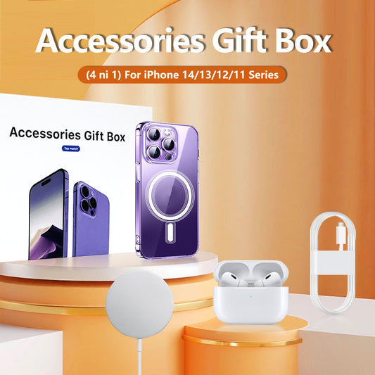 Mobile Phone Accessories Gift Box Four-piece Set (Suitable For IPhones) With PD20w Fast Charging Cable, Magnetic Mobile Phone Case, Wireless Earphones, Magnetic Charger, For IPhone 14/13/12/11 Series