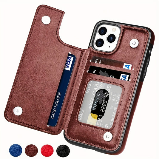 For IPhone 15 14 13 12 11 Pro Max XR XS Max SE 2022/2020 7 8 Plus Wallet Case With Card Holder, PU Faux Leather Kickstand Card Slots Case, Double Magnetic Clasp And Durable Shockproof Cover