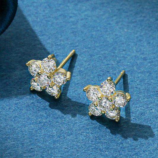 Moissanite 5 Petal Flower Earrings White Gold Stud Earring for Women 925 Sterling Silver Moissanite Diamond Earring Gift Jewerly