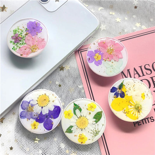New Epoxy Glitter Real Flower Phone HolderMobile Phone Stand Socket Mobile Phone Accessories Expanding Stand Phone Girp